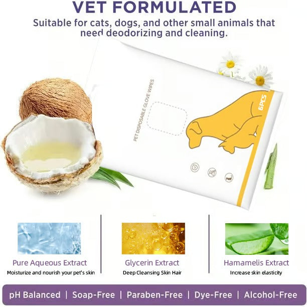 🔥2025 New Arrival🔥Deodorizing Pet Glove Wipes For Dogs（6Pcs)