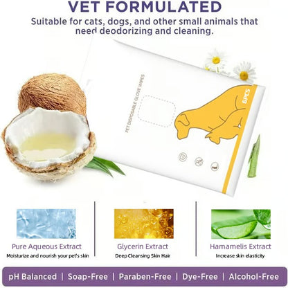 🔥2025 New Arrival🔥Deodorizing Pet Glove Wipes For Dogs（6Pcs)